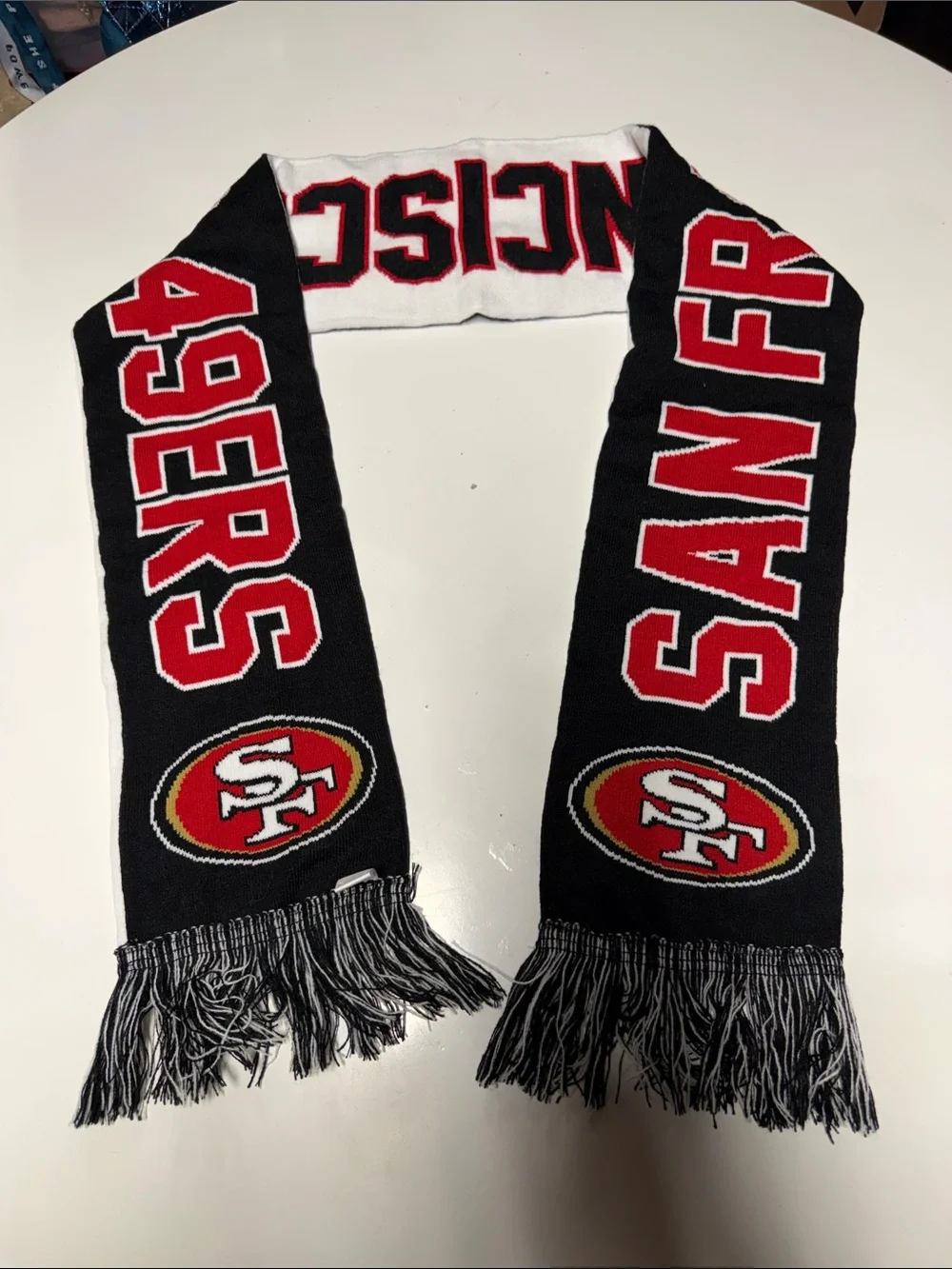 San Francisco 49ers Black and White Knit Team Scarf with Red Accent unisex
